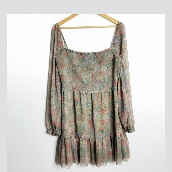 NWT Aritzia Wilfred Tempest Dress Plus Size Sage Multi Long Sleeve Shirred Top - Picture 15 of 16